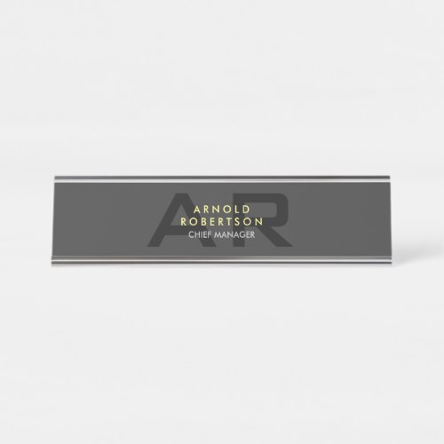 Modern Monogram Plain Gray Trendy Business Desk Name Plate