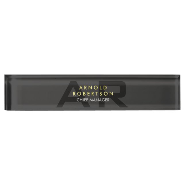 Modern Monogram Plain Gray Trendy Business Desk Name Plate (Front)