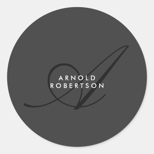 Modern Monogram Plain Gray Trendy Classic Round Sticker (Front)
