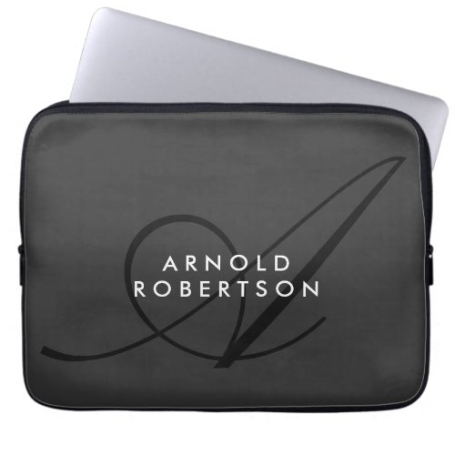 Modern Monogram Plain Gray Trendy Laptop Sleeve