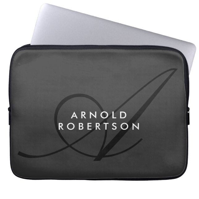 Modern Monogram Plain Gray Trendy Laptop Sleeve (Front)