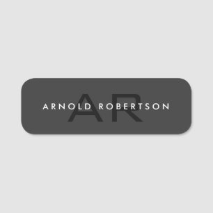 Modern Monogram Plain Gray Trendy Name Tag