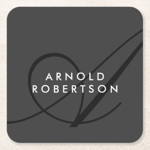 Modern Monogram Plain Gray Trendy Square Paper Coaster