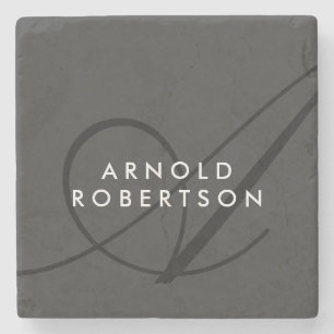 Modern Monogram Plain Gray Trendy Stone Coaster