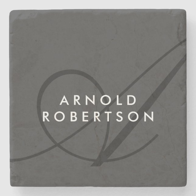 Modern Monogram Plain Gray Trendy Stone Coaster (Front)