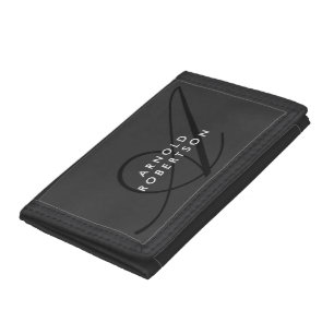 Modern Monogram Plain Gray Trendy Tri-fold Wallet