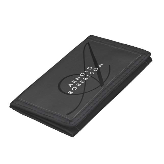 Modern Monogram Plain Gray Trendy Tri-fold Wallet (Bottom)