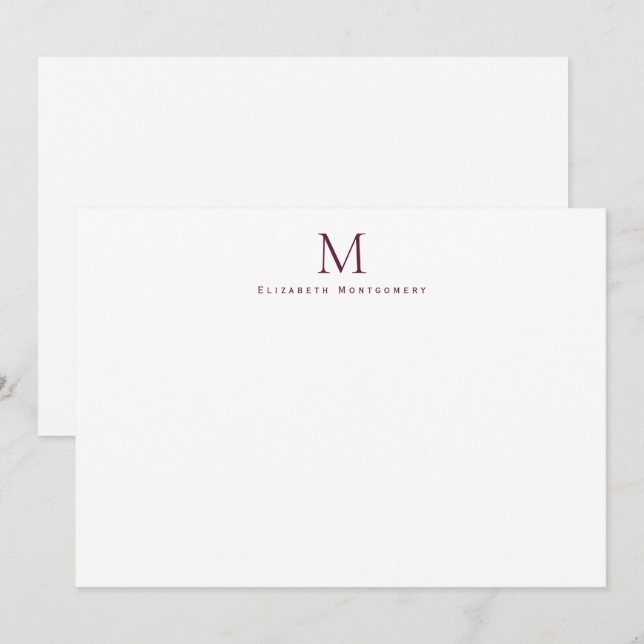 Modern Monogram Plum Purple Correspondence    Note Card (Front/Back)