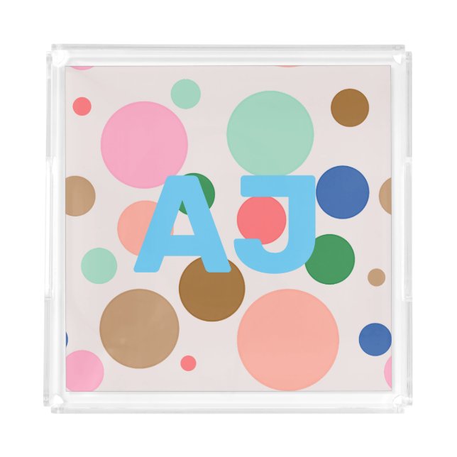 Modern Monogram Polka Dot Acrylic Tray (Front)