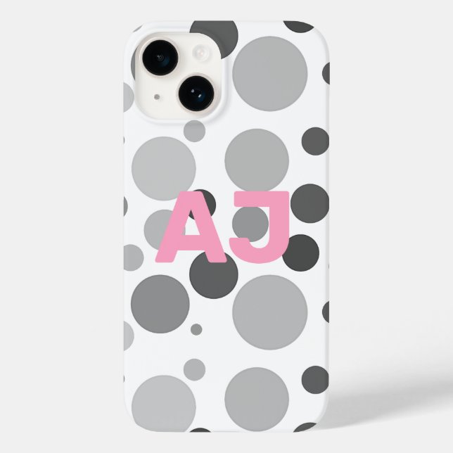 Modern Monogram Polka Dot Gray Pink Case-Mate iPhone Case (Back)
