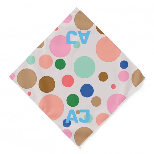 Modern Monogram Polka Dot Pattern Bandana (Front)