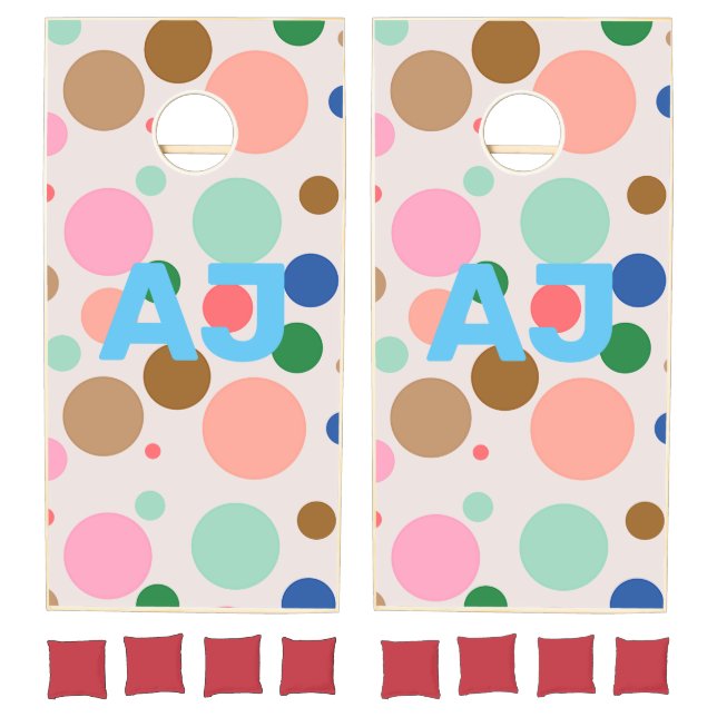 Modern Monogram Polka Dot Pattern Cornhole Set (Set)