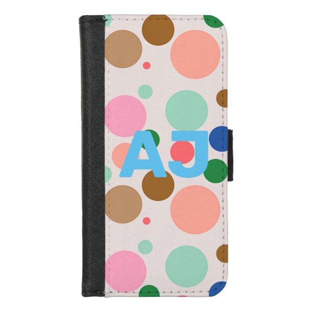 Modern Monogram Polka Dot Pattern iPhone Wallet Case (Front)