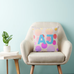 Modern Monogram Polka Dot Pink Purple Ombre Throw Pillow