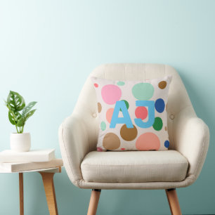 Modern Monogram Polka Dot Throw Pillow