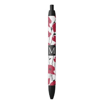 Modern Monogram Poppies Pattern Black Ink Pen by LouiseBDesigns at Zazzle