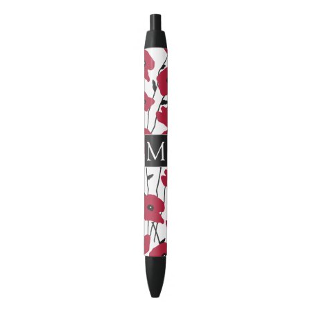 Modern Monogram Poppies Pattern Black Ink Pen