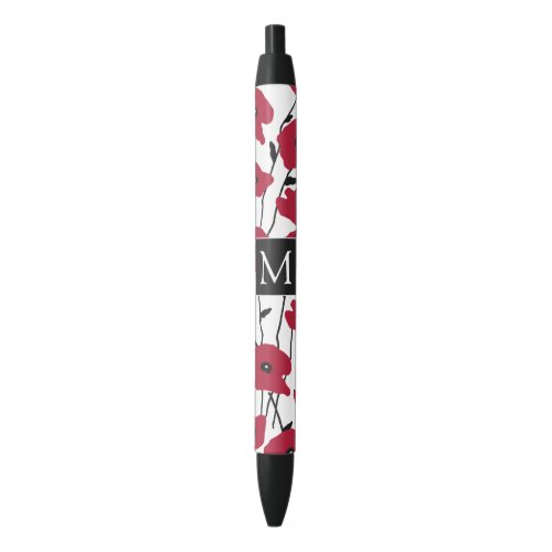 Modern Monogram Poppies Pattern Black Ink Pen