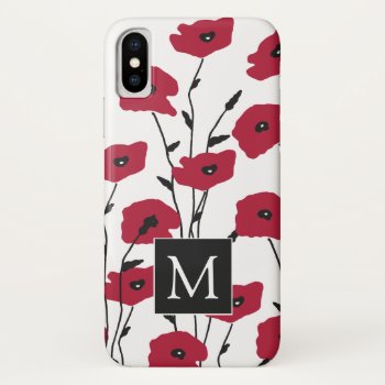 Modern Monogram Poppies Pattern Iphone X Case by LouiseBDesigns at Zazzle