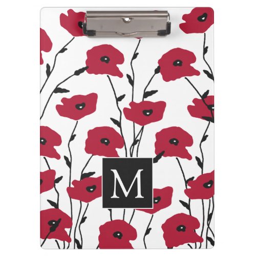 Modern Monogram Poppies Pattern Clipboard