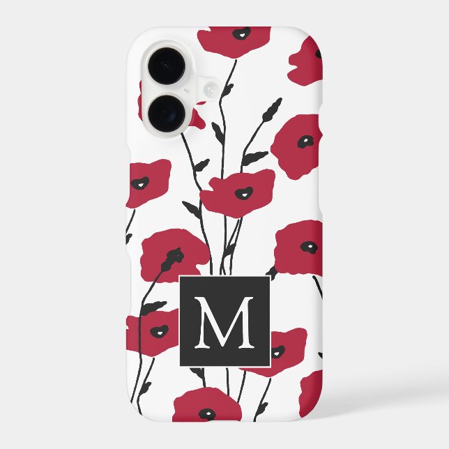 Modern Monogram Poppies Pattern Iphone Case (Back)