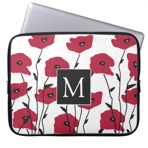 Modern Monogram Poppies Pattern Laptop Sleeve