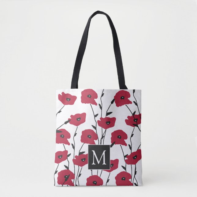 Modern Monogram Poppies Pattern  Tote Bag (Front)