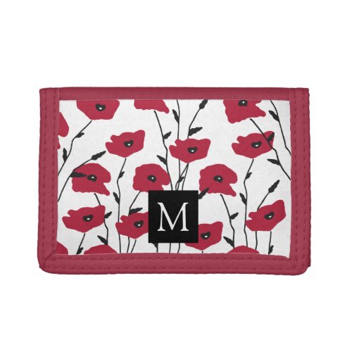 Modern Monogram Poppies Pattern Trifold Wallet