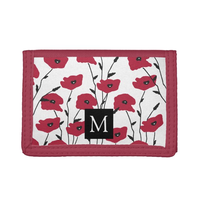 Modern Monogram Poppies Pattern Trifold Wallet (Front)