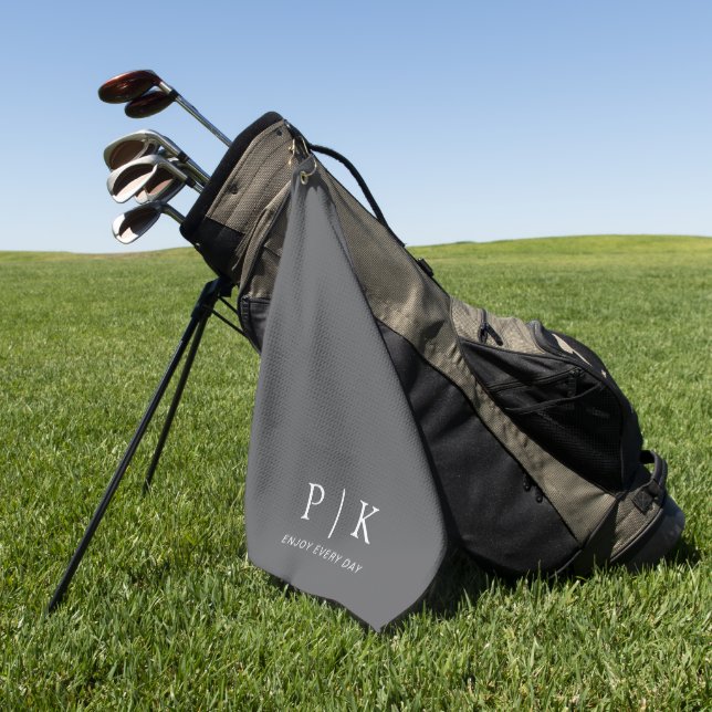 Modern Monogram Premium Grey Golf Towel (Green)