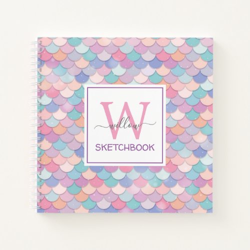 Modern Monogram Pretty Glam Mermaid Sketchbook Notebook