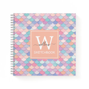Modern Monogram Pretty Mermaid Orange Sketchbook Notebook