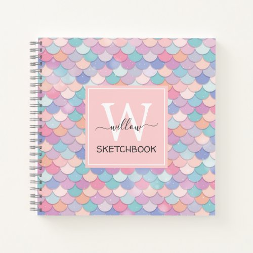 Modern Monogram Pretty Mermaid Pale Pink Sketch Notebook