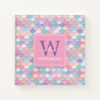 Modern Monogram Pretty Mermaid Pink Sketchbook Notebook