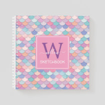 Modern Monogram Pretty Mermaid Pink Sketchbook Notebook