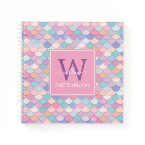 Modern Monogram Pretty Mermaid Pink Sketchbook Notebook
