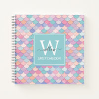 Modern Monogram Pretty Mermaid Powder Blue Sketch Notebook