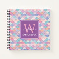 Modern Monogram Pretty Mermaid Purple Sketchbook Notebook