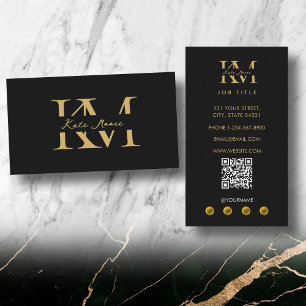 Modern Monogram Professional Black Gold Marketing Business Card