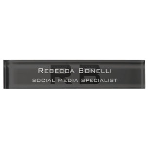 Modern Monogram Professional Black Grey Desk Name Plate