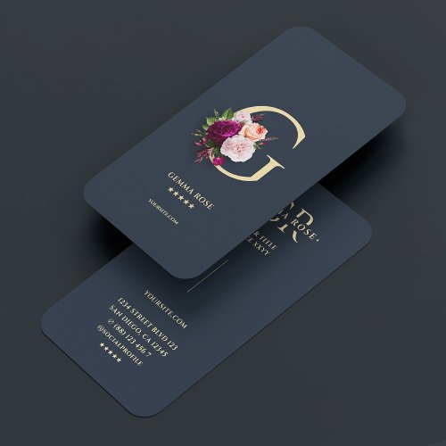 Modern Monogram Professional Dark Blue Floral G Business Card