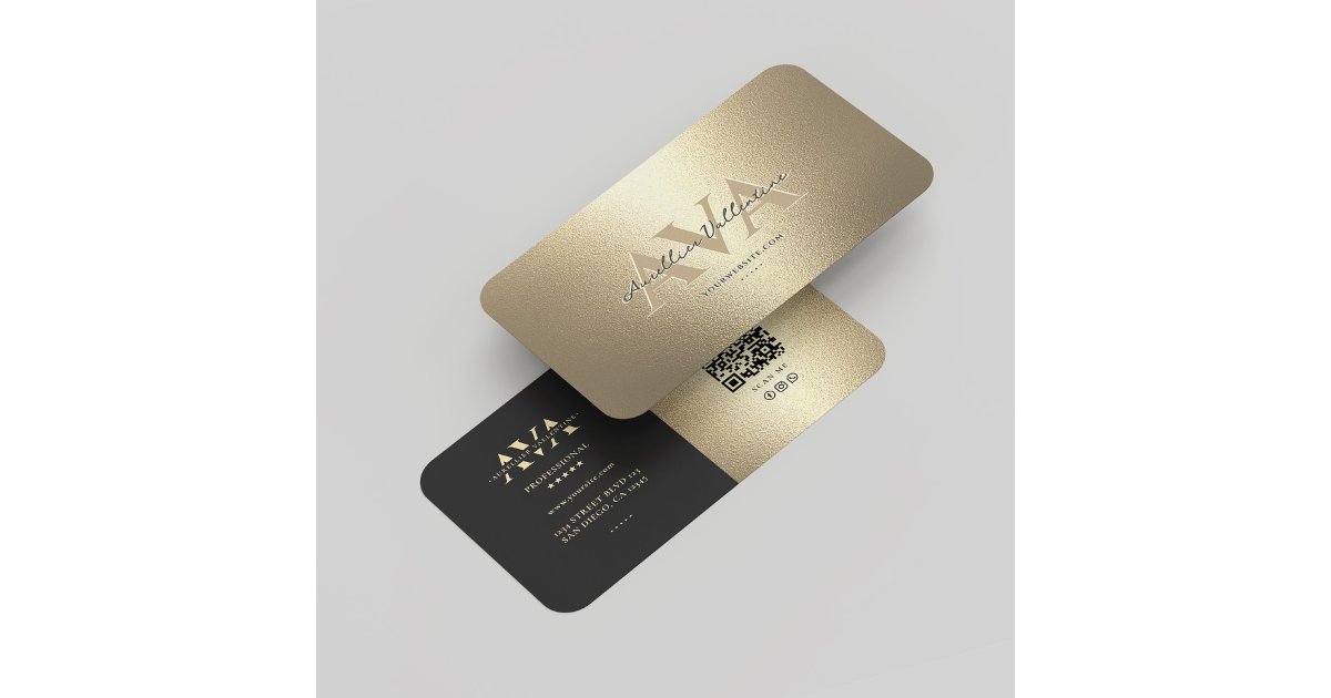 Modern Monogram Professional Elegant Black Gold Business Card | Zazzle