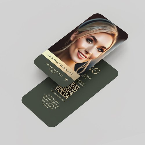 Modern Monogram Professional Elegant Green Gold Qr Business Card