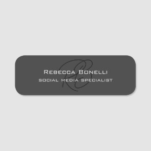 Modern Monogram Professional Grey Name Tag