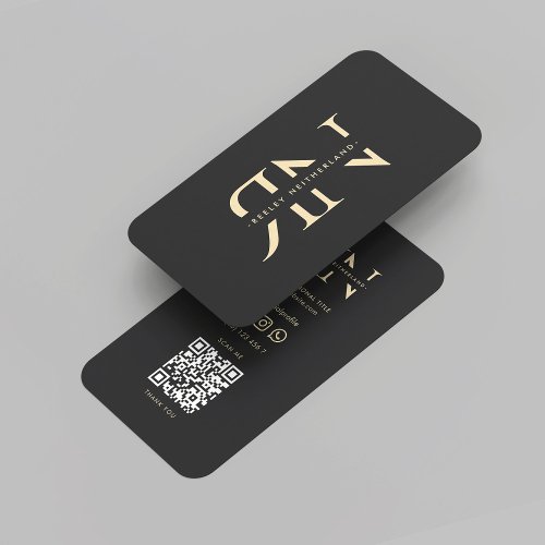 Modern Monogram Professional Initials Black Gold Business Card