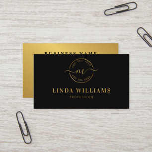 Modern Monogram Professional Luxe Gold Circle Logo Business Card