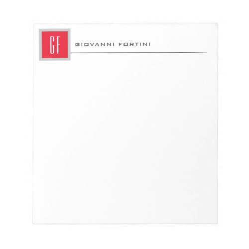 Modern Monogram Professional Minimalist Red White Notepad