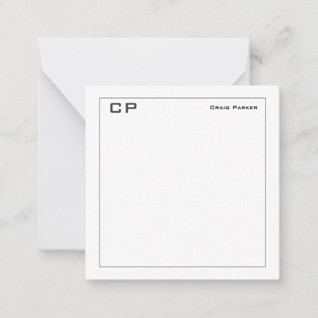 Modern Monogram Professional Plain Minimalist Note Card (Front)