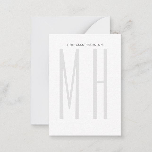 Modern Monogram Professional Plain Minimalist Note Card (Front)