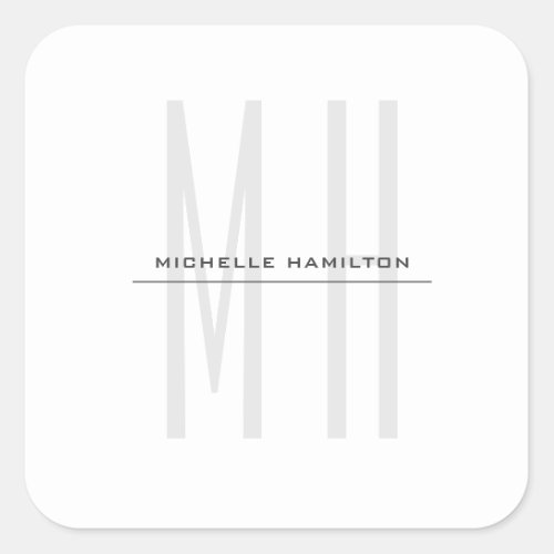 Modern Monogram Professional Plain Minimalist Square Sticker